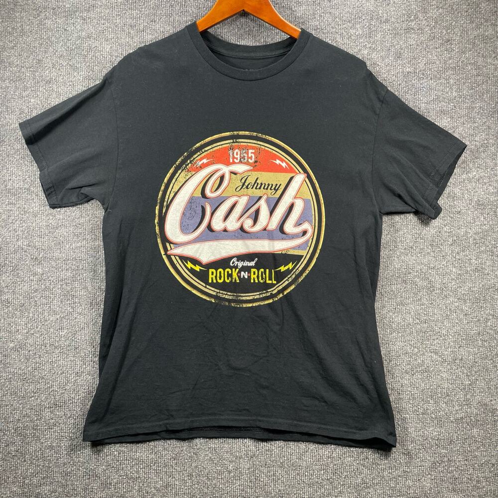Cash T-Shirt Men's Large Black Johnny Cash Logo Short Sleeve Casual Rock N Roll